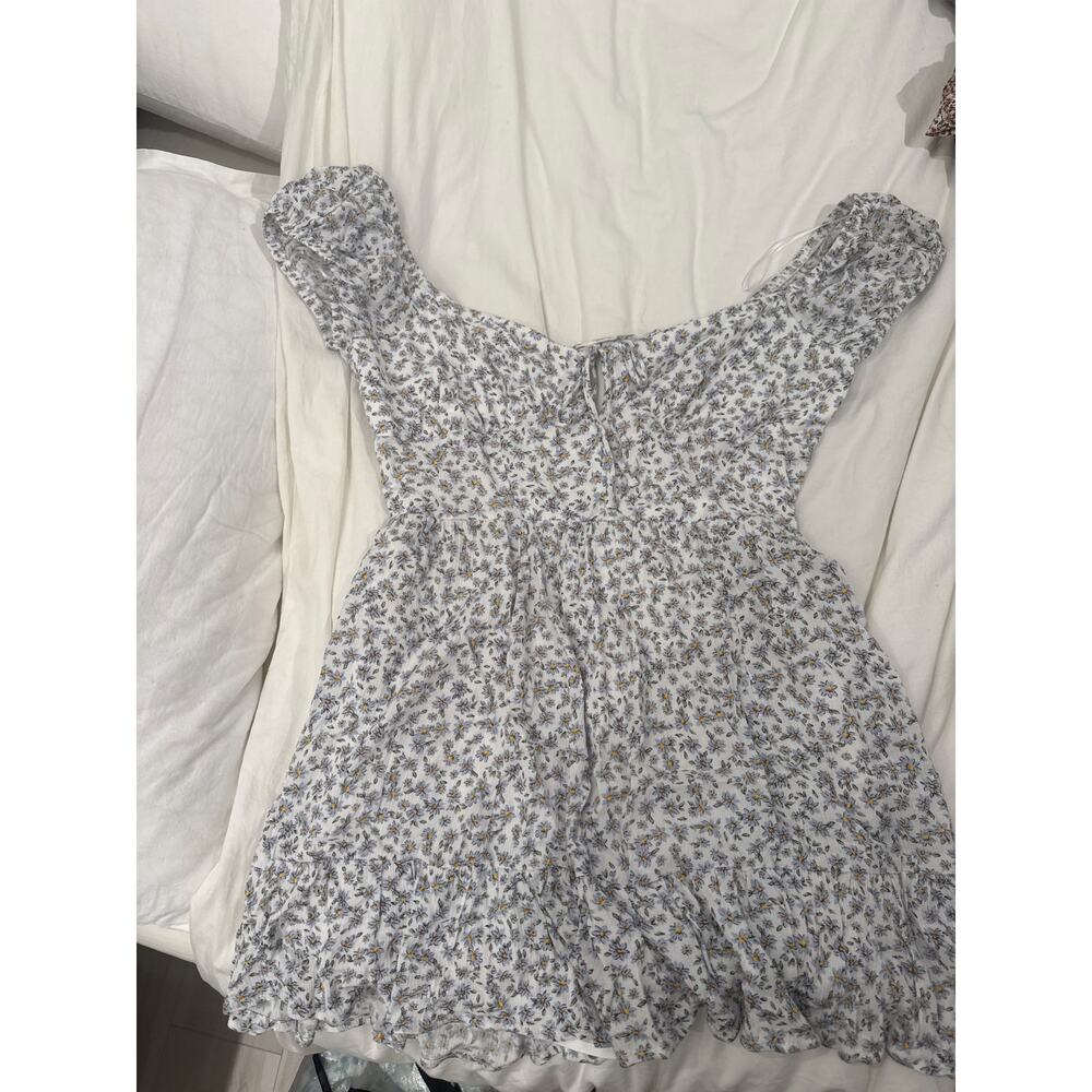 Garage floral mini puff sleeve tie front dress new with tags